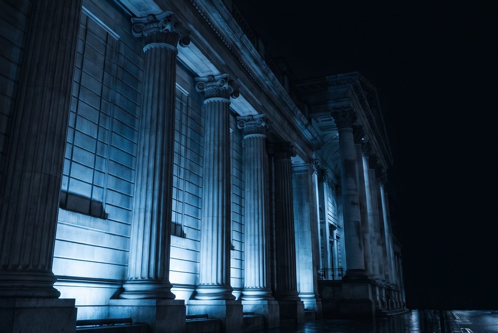 The Bank of England on Threadneedle Street at night